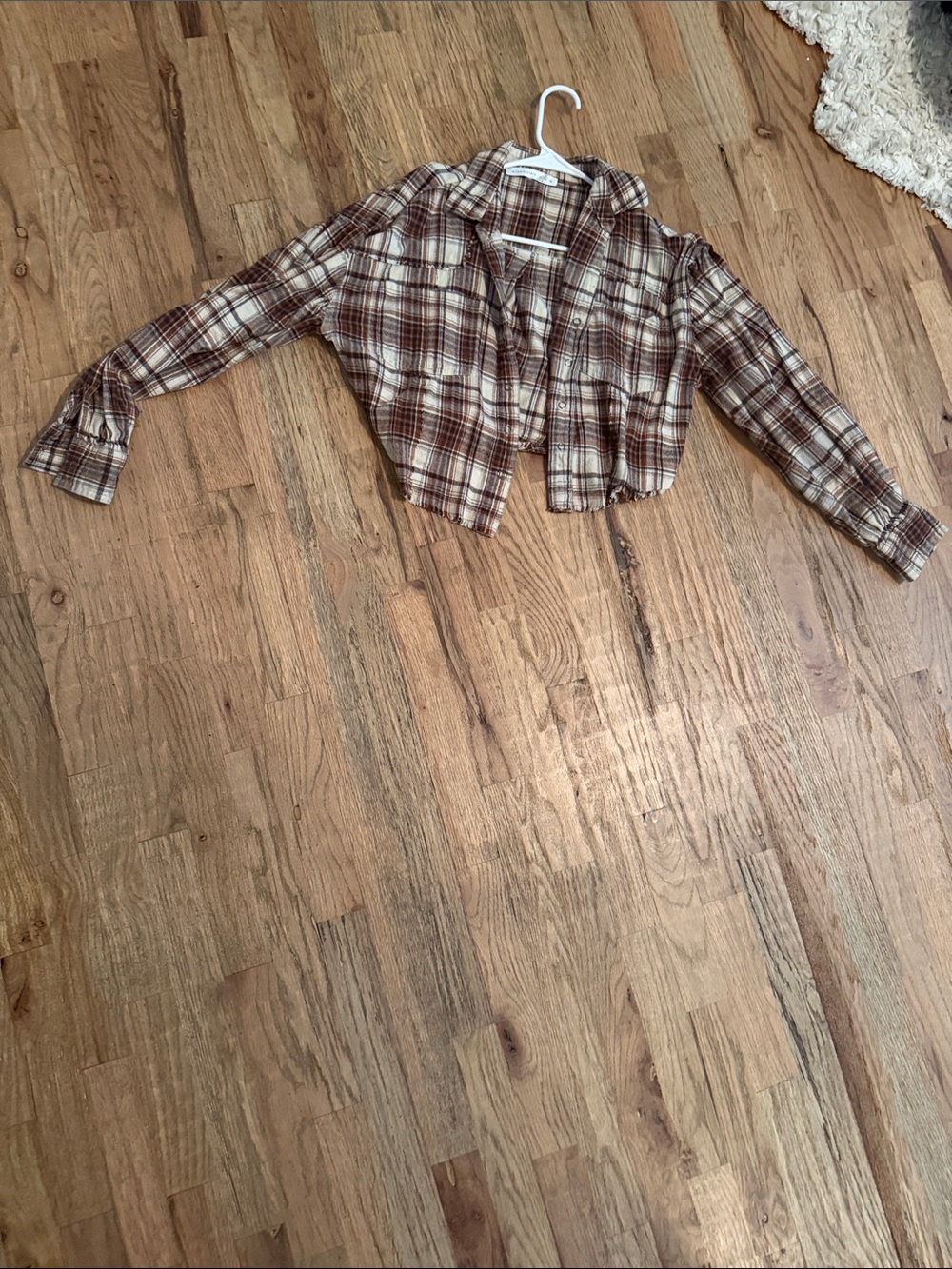 Altar'd State Brown & Cream Plaid Cropped Button-Down